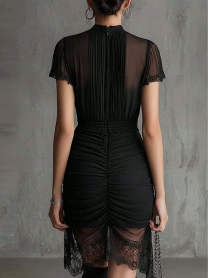 2026 Premium Women's Dress, Black See Through Lace Patchwork Dress, Slim Fit Dress, Women's Hip Hugging Dress