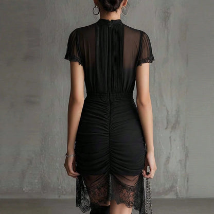 2026 Premium Women's Dress, Black See Through Lace Patchwork Dress, Slim Fit Dress, Women's Hip Hugging Dress