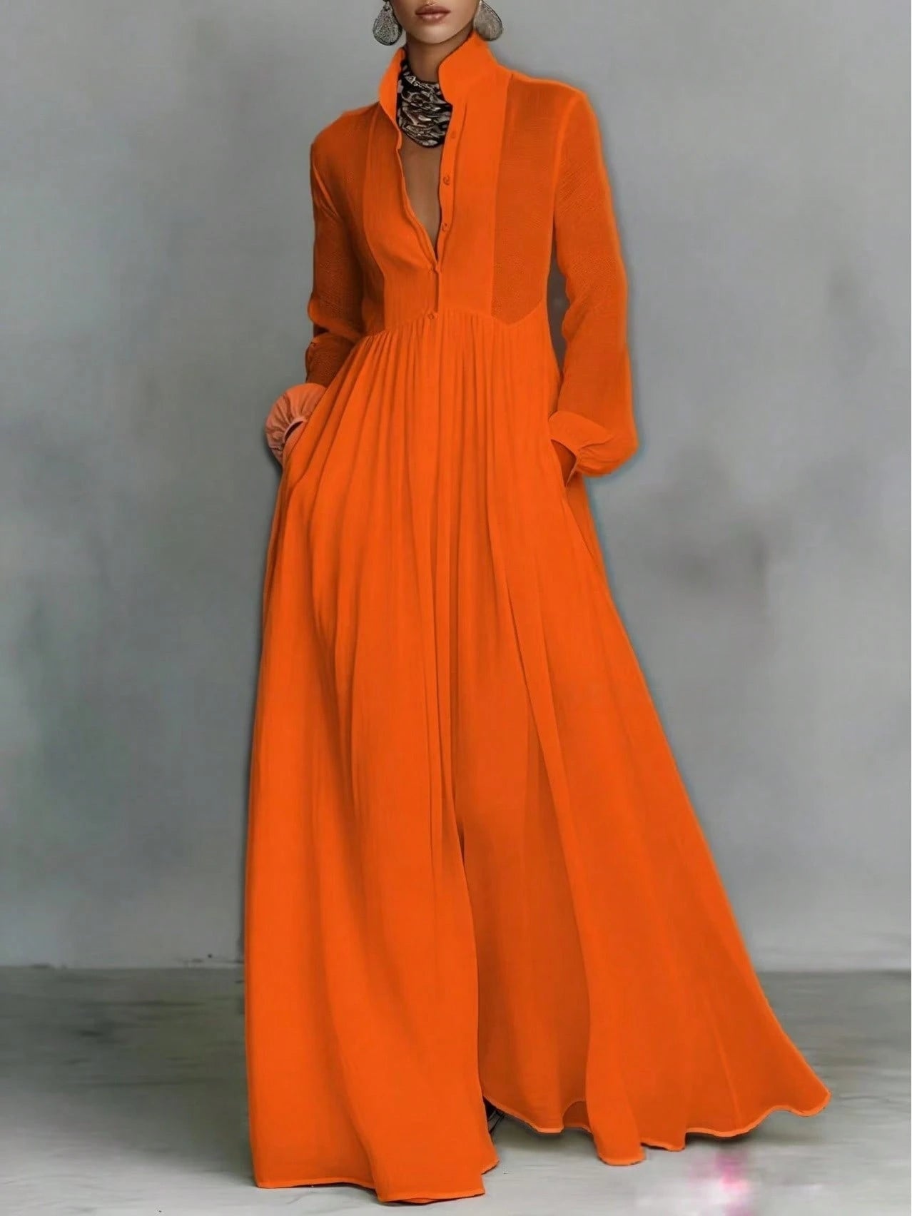 2026 Spring New Arrival European American Women Dress Fashion Elegant Big Swing Long Dress Solid Color High Waist Flowy Maxi Dress Ladies Casual Part