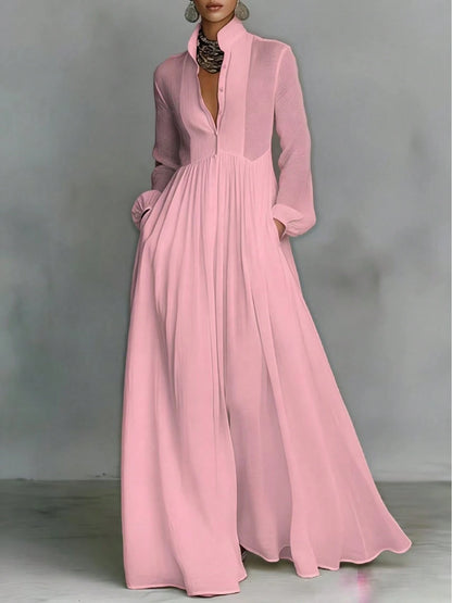 2026 Spring New Arrival European American Women Dress Fashion Elegant Big Swing Long Dress Solid Color High Waist Flowy Maxi Dress Ladies Casual Part