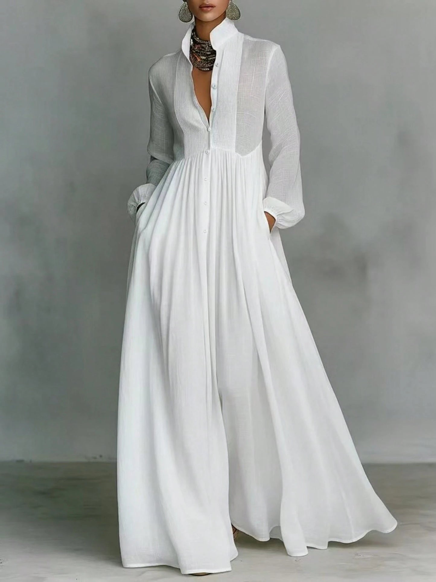 2026 Spring New Arrival European American Women Dress Fashion Elegant Big Swing Long Dress Solid Color High Waist Flowy Maxi Dress Ladies Casual Part