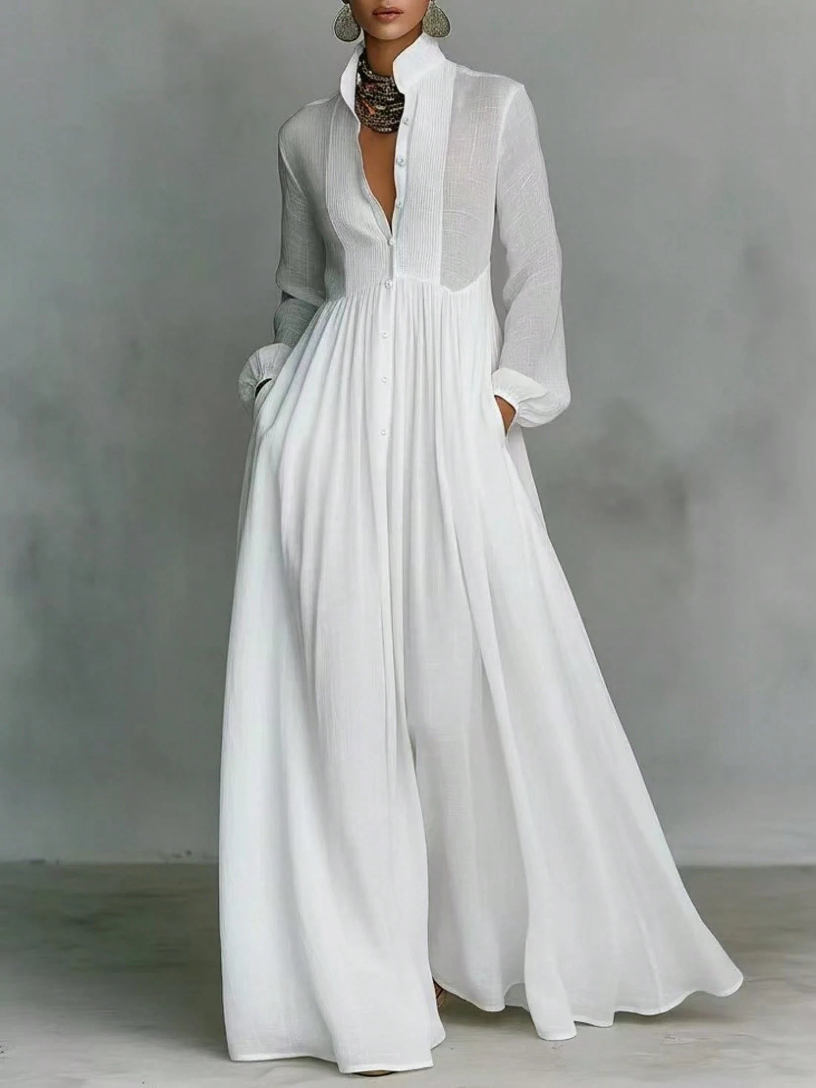 2026 Spring New Arrival European American Women Dress Fashion Elegant Big Swing Long Dress Solid Color High Waist Flowy Maxi Dress Ladies Casual Part
