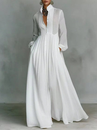2026 Spring New Arrival European American Women Dress Fashion Elegant Big Swing Long Dress Solid Color High Waist Flowy Maxi Dress Ladies Casual Part