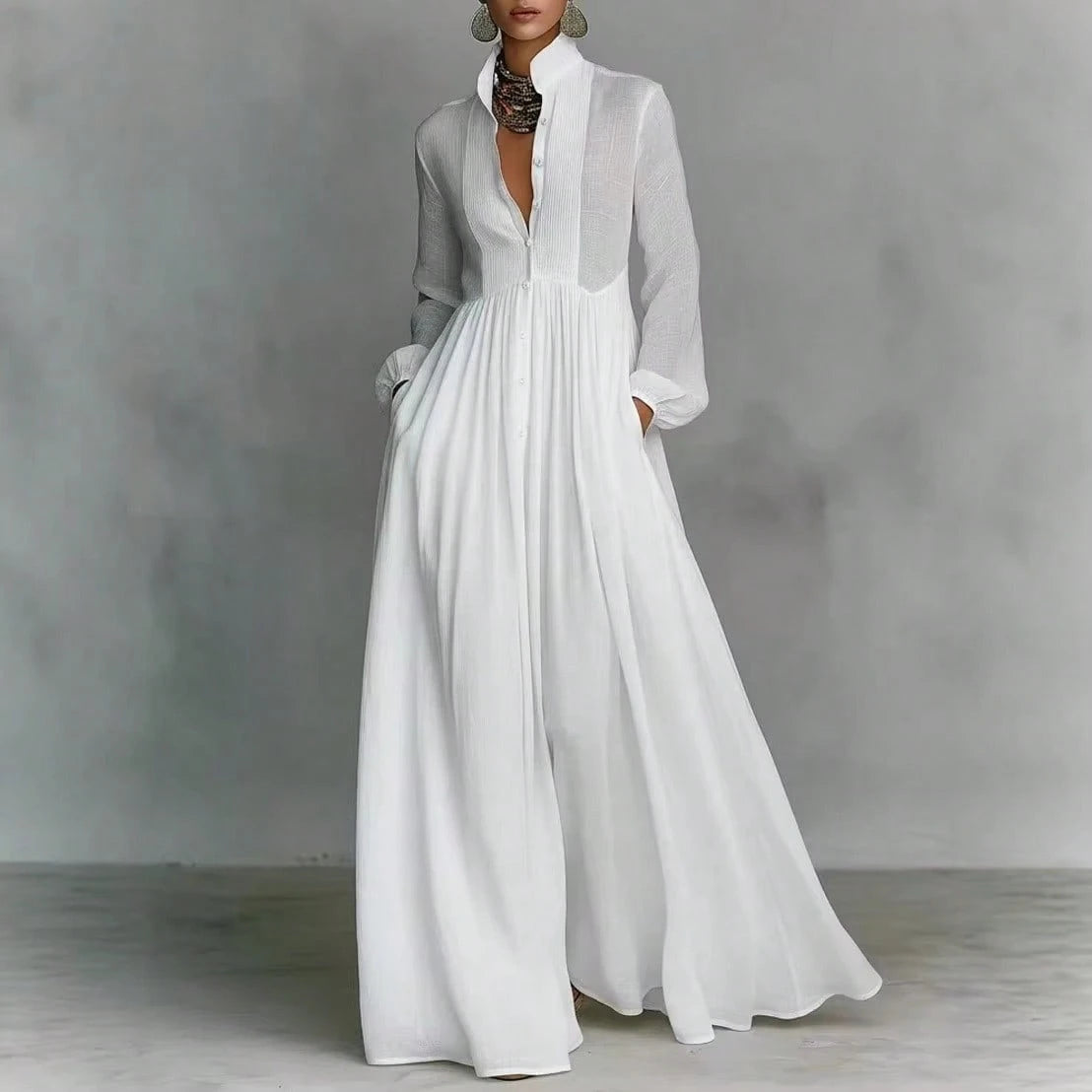 2026 Spring New Arrival European American Women Dress Fashion Elegant Big Swing Long Dress Solid Color High Waist Flowy Maxi Dress Ladies Casual Part