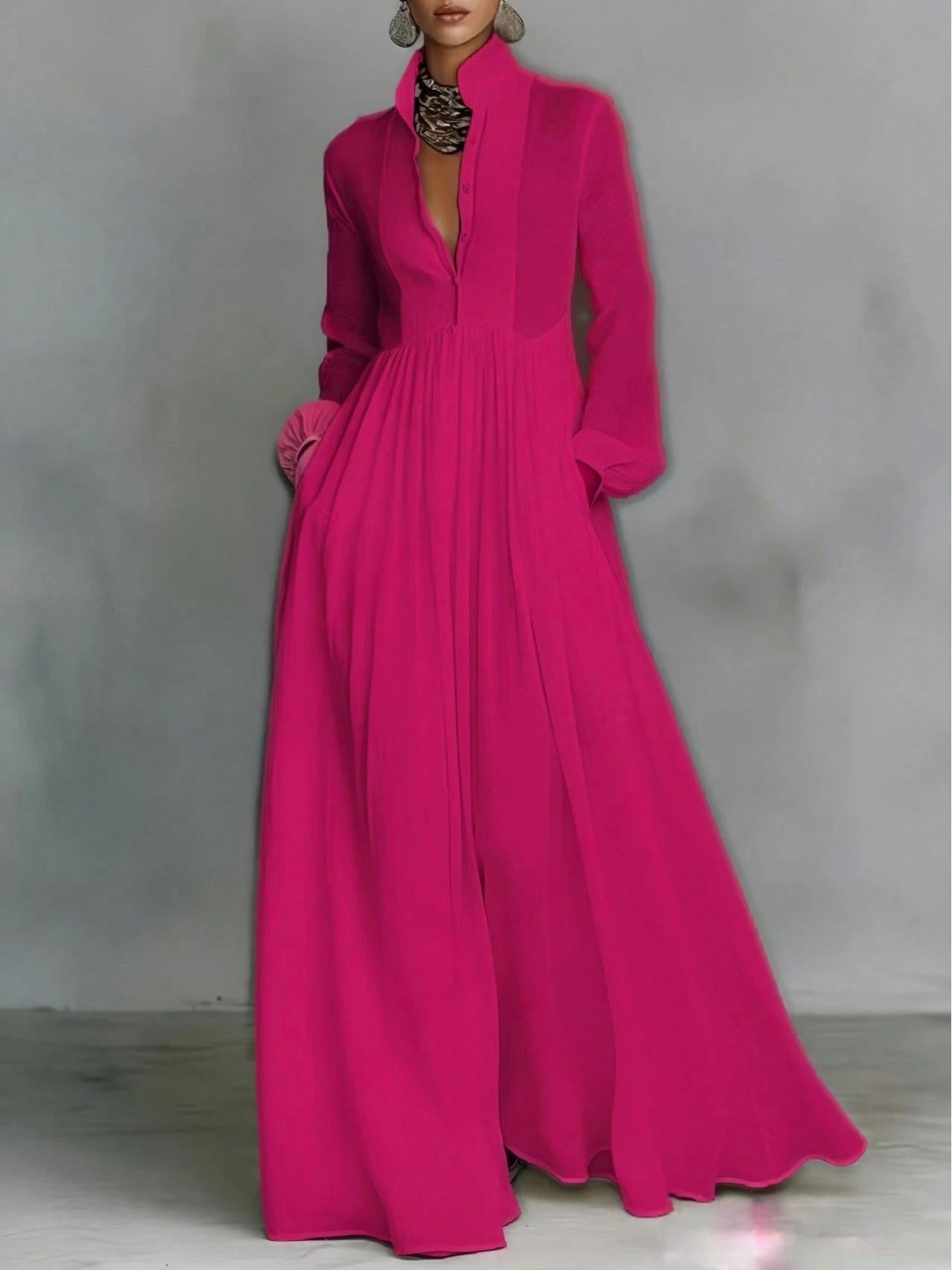2026 Spring New Arrival European American Women Dress Fashion Elegant Big Swing Long Dress Solid Color High Waist Flowy Maxi Dress Ladies Casual Part