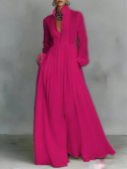 2026 Spring New Arrival European American Women Dress Fashion Elegant Big Swing Long Dress Solid Color High Waist Flowy Maxi Dress Ladies Casual Part