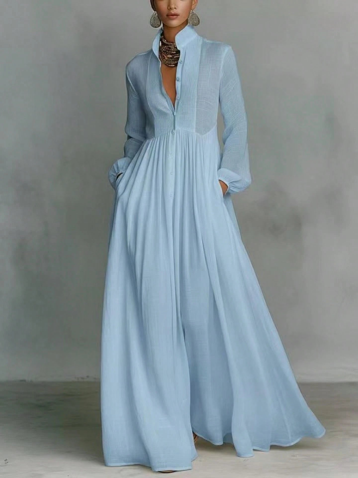 2026 Spring New Arrival European American Women Dress Fashion Elegant Big Swing Long Dress Solid Color High Waist Flowy Maxi Dress Ladies Casual Part