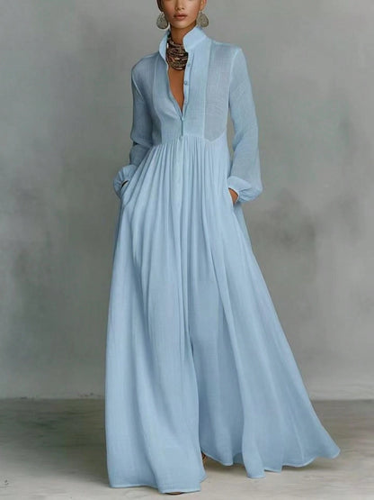 2026 Spring New Arrival European American Women Dress Fashion Elegant Big Swing Long Dress Solid Color High Waist Flowy Maxi Dress Ladies Casual Part