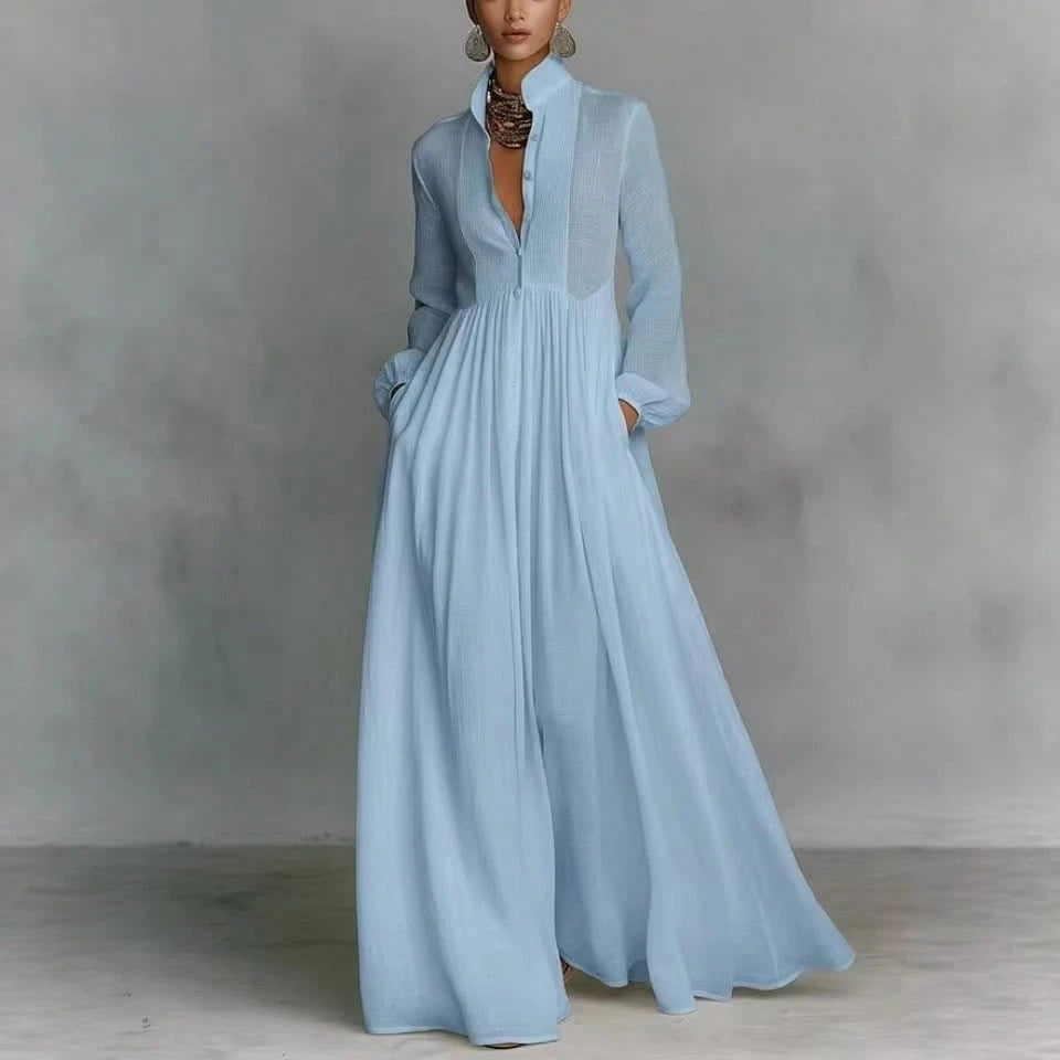 2026 Spring New Arrival European American Women Dress Fashion Elegant Big Swing Long Dress Solid Color High Waist Flowy Maxi Dress Ladies Casual Part