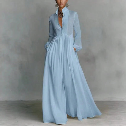 2026 Spring New Arrival European American Women Dress Fashion Elegant Big Swing Long Dress Solid Color High Waist Flowy Maxi Dress Ladies Casual Part