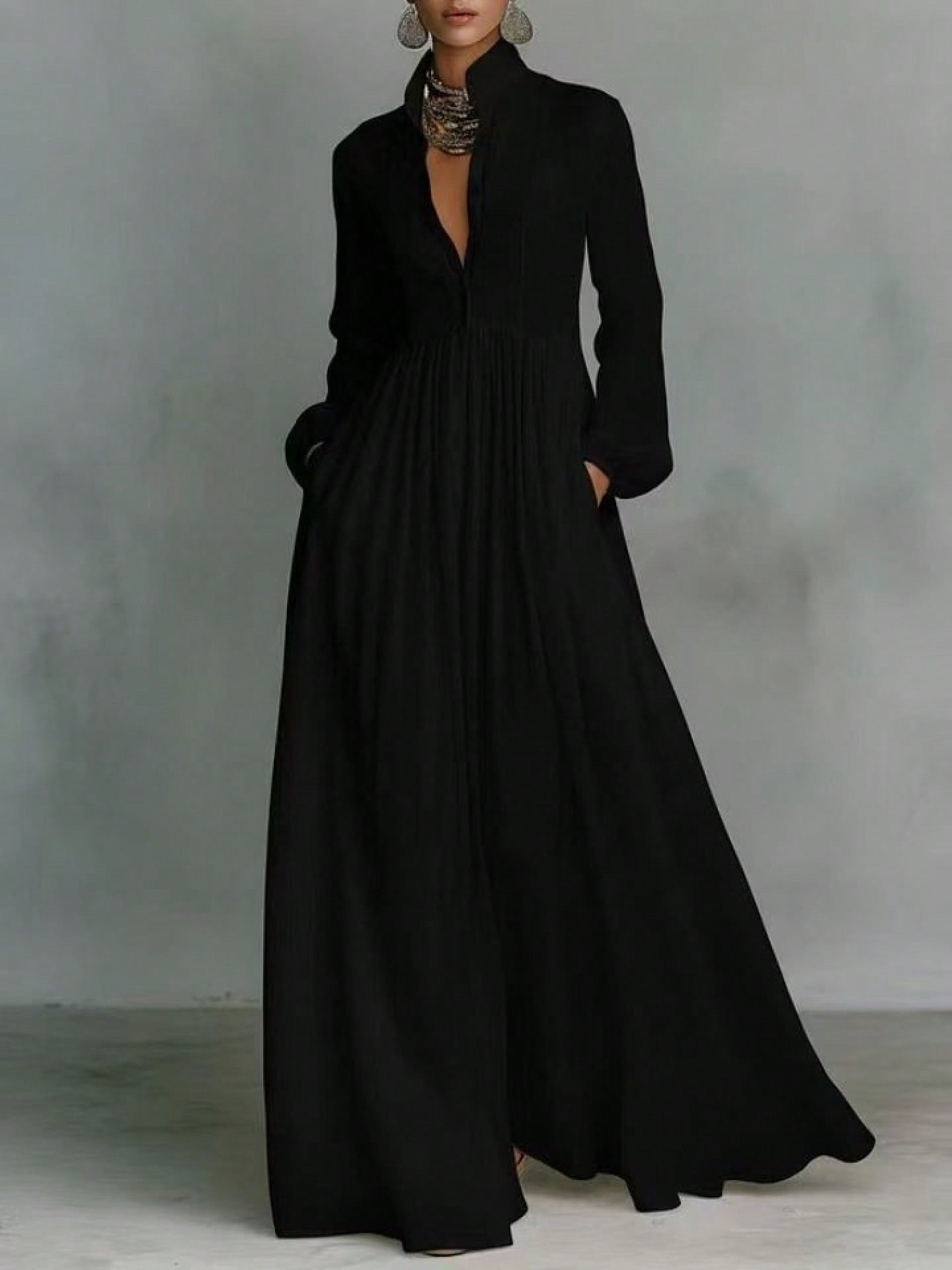 2026 Spring New Arrival European American Women Dress Fashion Elegant Big Swing Long Dress Solid Color High Waist Flowy Maxi Dress Ladies Casual Part