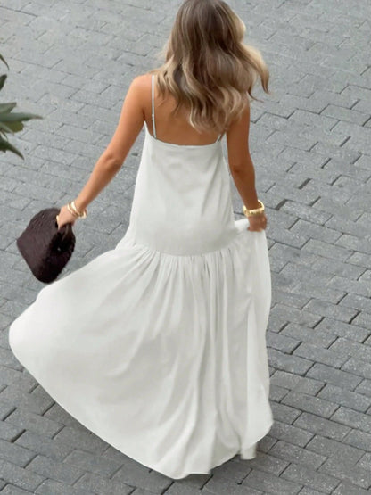 2026 Spring/Summer Women's Long Dress- Fashionable Solid Color, Simple And Elegant- Suitable For Home, Work, Dates And Casual Street Wear White
