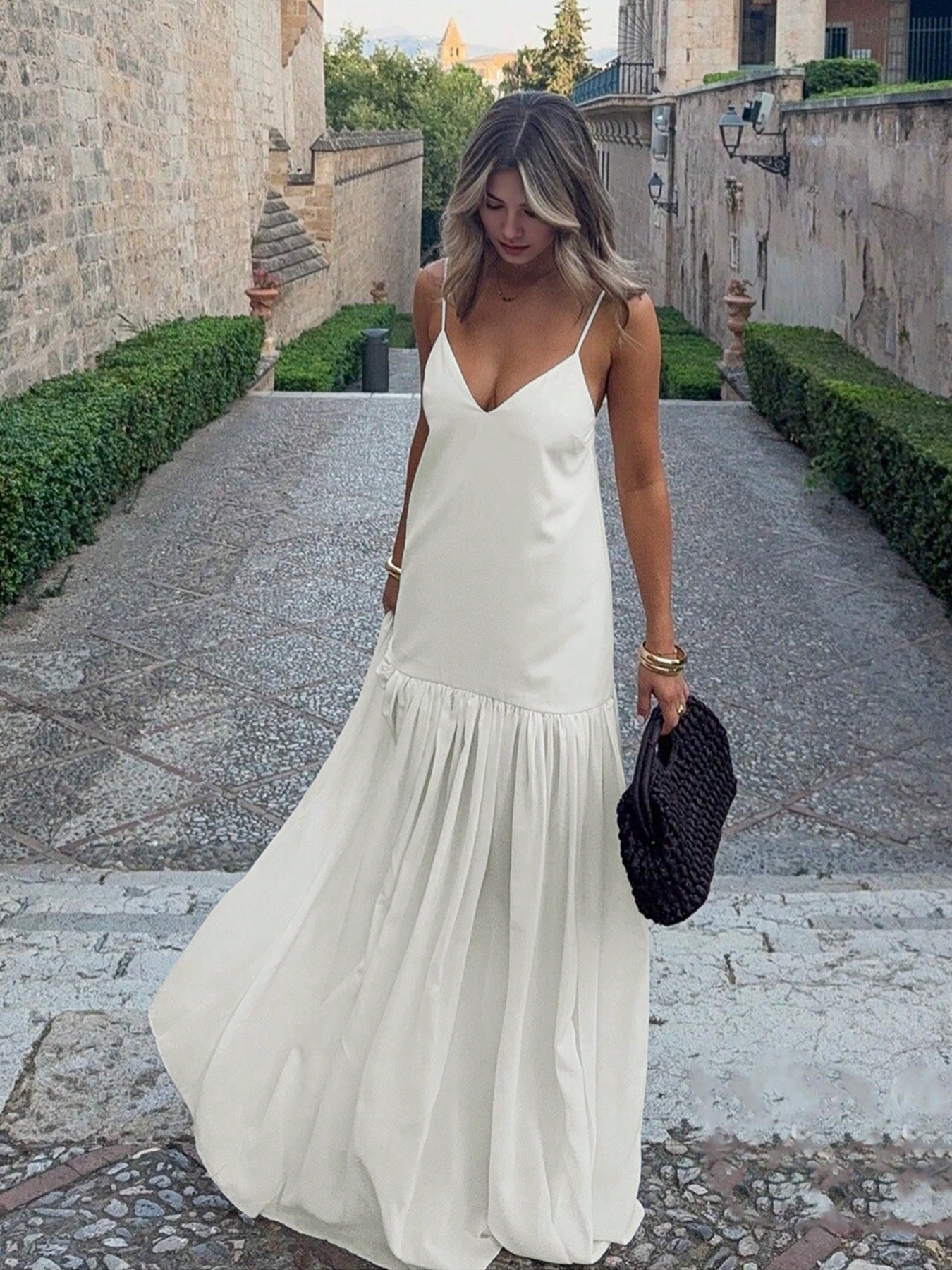 2026 Spring/Summer Women's Long Dress- Fashionable Solid Color, Simple And Elegant- Suitable For Home, Work, Dates And Casual Street Wear White