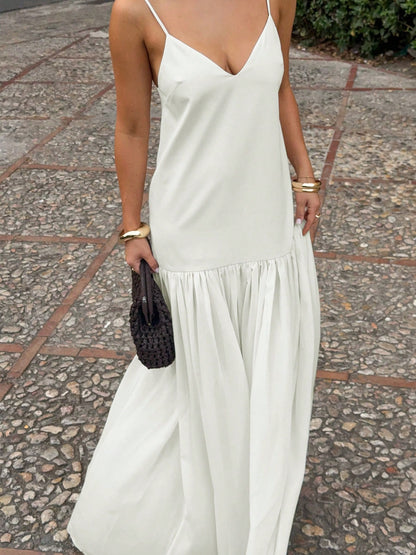 2026 Spring/Summer Women's Long Dress- Fashionable Solid Color, Simple And Elegant- Suitable For Home, Work, Dates And Casual Street Wear White