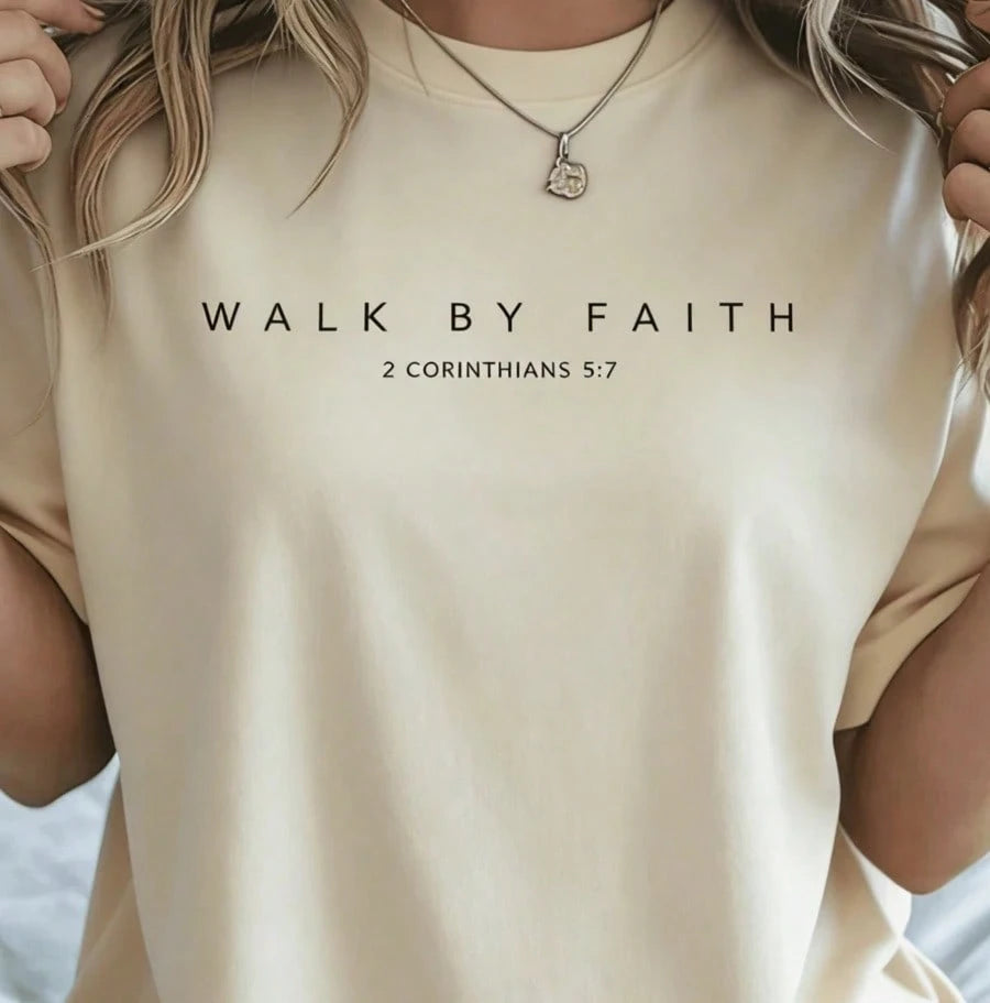 2026 SUMMER Top100% Cotton Walk By Faith Christian Bible Verse (Front And Back Design) T-Shirt Summer Tops For WomenLoose And Comfortableshirt Soft Fa