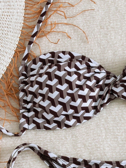 2026 Summer Women's Beach Swimwear Set, Random Print Spaghetti Strap Sexy Bikini, Elegant Swimwear For Beach Vacation, Suitable For Valentine's Day, Daily Fashion, Spring Season, Resort Wear