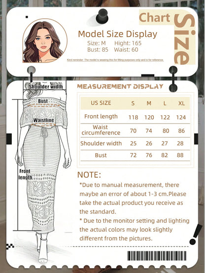 2026 Summer Women's New Beach Vacation Casual Long Elegant Tie-Up Drawstring One-Shoulder Cinched Waist Hollow Knit White Dress, Holiday Outfit, Spring Outfit, Ceremony Dress, Formal Dress, Music Fest