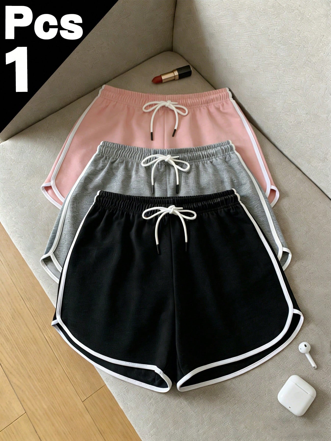 2026 Summer Women's Sports Casual Shorts, Black With White Trim Elastic Drawstring Waist, Comfortable Cool Breathable Outdoor Beach, Fitness Wear Hot Pants, Loose Fit, Gift For Girlfriend, Lover, Moth