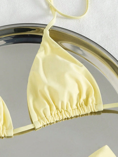 2026 Women's Sexy Spaghetti Strap Bikini Swimwear Yellow Vacation Beach Summer