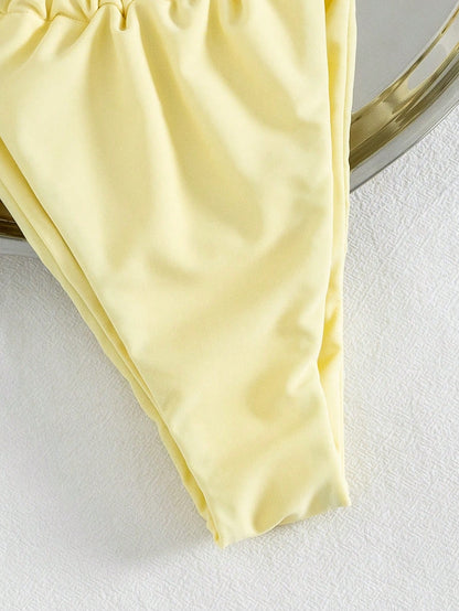2026 Women's Sexy Spaghetti Strap Bikini Swimwear Yellow Vacation Beach Summer