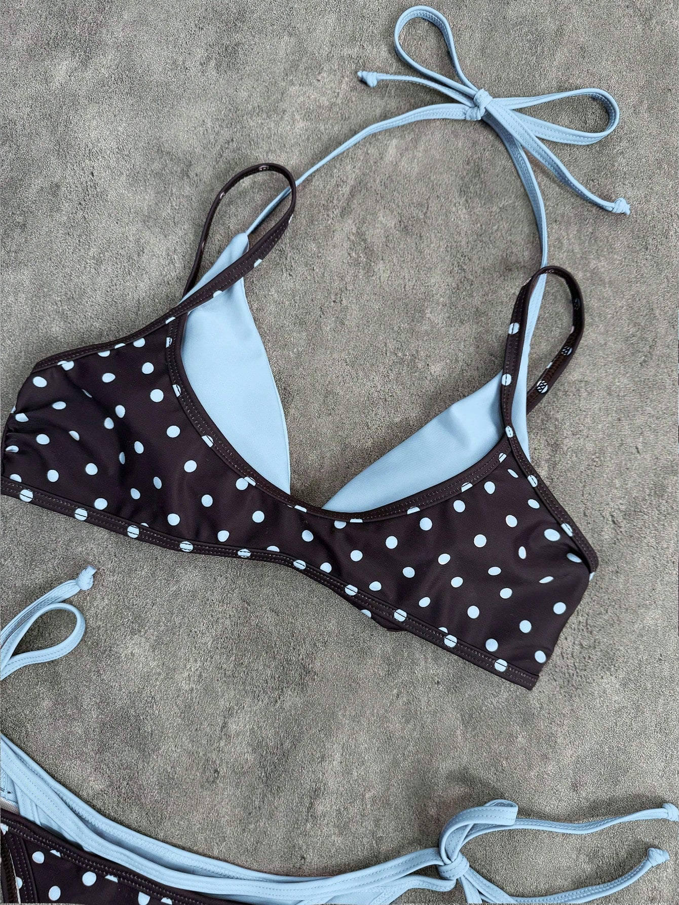 2026 Women's Swimwear Set, Polka Dot Contrast Color Halter Sexy Backless Bikini Top And Thong Bottom, Suitable For Valentine's Day, Beach, Resort, Outdoor Vacation Summer, Vacationcore