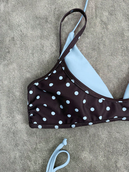 2026 Women's Swimwear Set, Polka Dot Contrast Color Halter Sexy Backless Bikini Top And Thong Bottom, Suitable For Valentine's Day, Beach, Resort, Outdoor Vacation Summer, Vacationcore