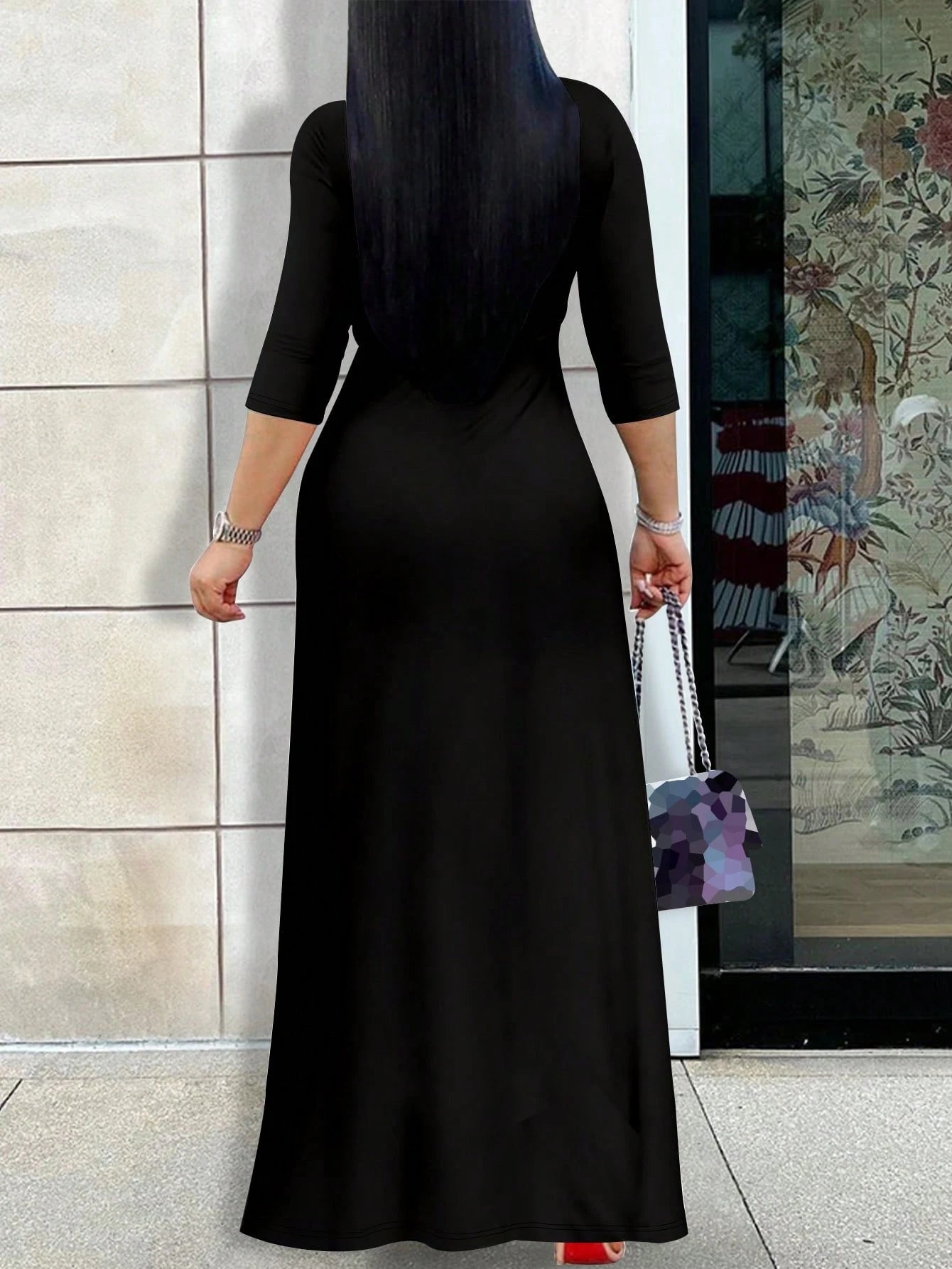 2026 Women's V-Neck Cinched Waist Dress, Short Sleeve, Spring/Summer Elegant Black