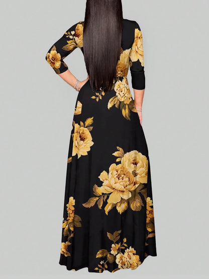 2026 Women's V-Neck Cinched Waist Dress, Short Sleeve, Spring/Summer Elegant Black
