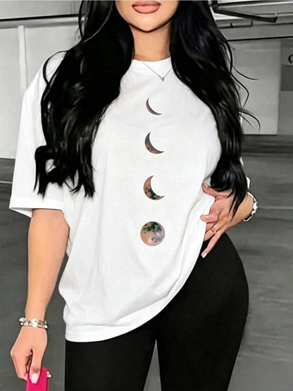 2026TC Loose Fit Oversized Basic Drop Shoulder T-Shirt Graphic Tees Women Tops Round Neck Short Sleeve Knit Polyester Tee, Fashionable ForDaily