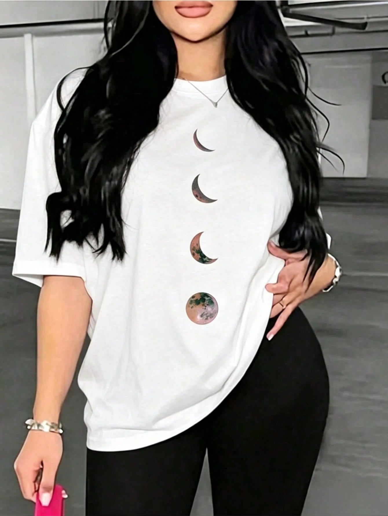 2026TC Loose Fit Oversized Basic Drop Shoulder T-Shirt Graphic Tees Women Tops Round Neck Short Sleeve Knit Polyester Tee, Fashionable ForDaily