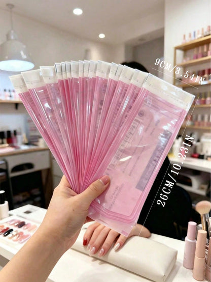 20pcs Disposable Self-Sealing Sterilization Bags, Expandable Nail Cleaning Storage Bags, Waterproof Sealed Bags Suitable For Manicure And Tattoo Tools, Applicable For Nail Drill Bits, Tweezers, Scisso