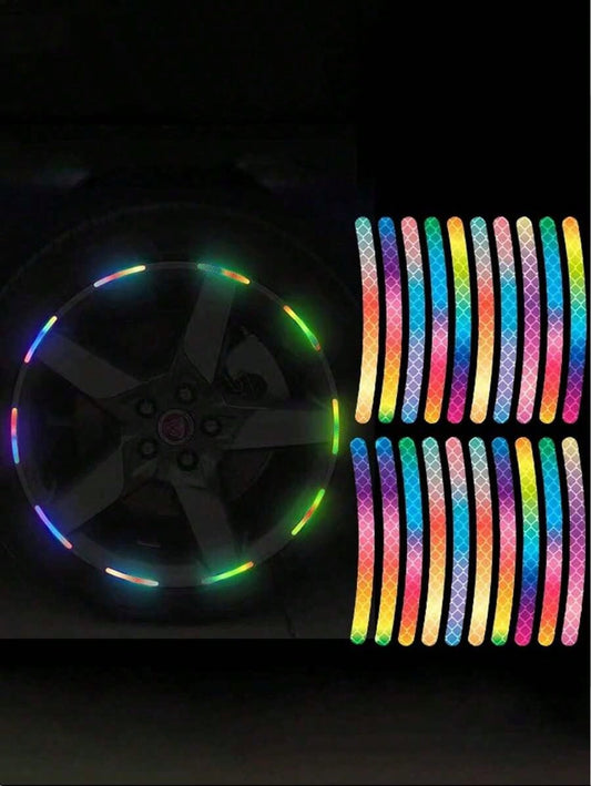 20PCS Reflective Car Wheel Decorative Stripe Stickers, Night Warning Car Stickers, Anti-Scratch Reflective Stickers Car Motorcycle Wheel Decorative Car Decals Universal,Night Reflective Car Wheel Warn