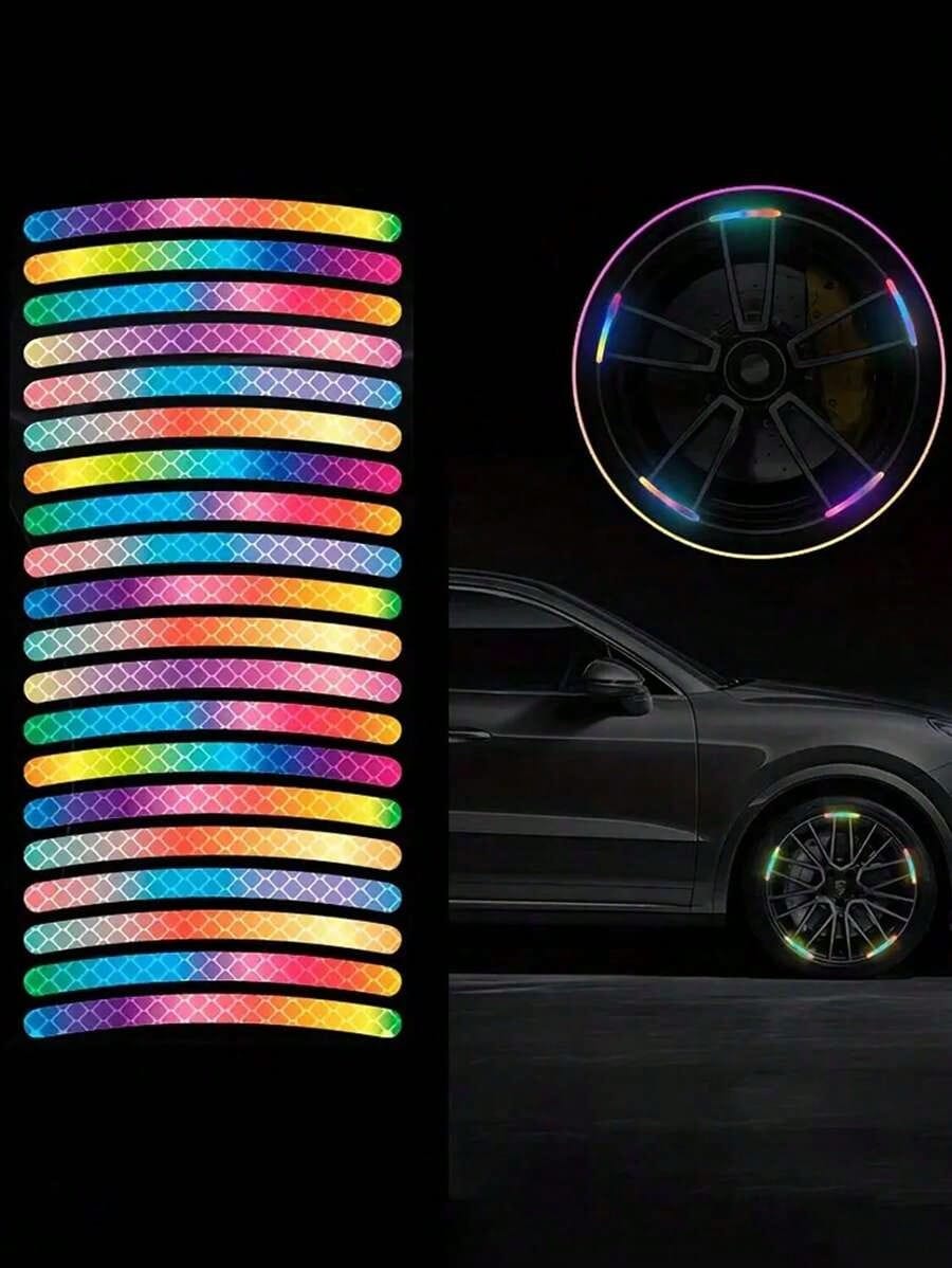20PCS Reflective Car Wheel Decorative Stripe Stickers, Night Warning Car Stickers, Anti-Scratch Reflective Stickers Car Motorcycle Wheel Decorative Car Decals Universal,Night Reflective Car Wheel Warn