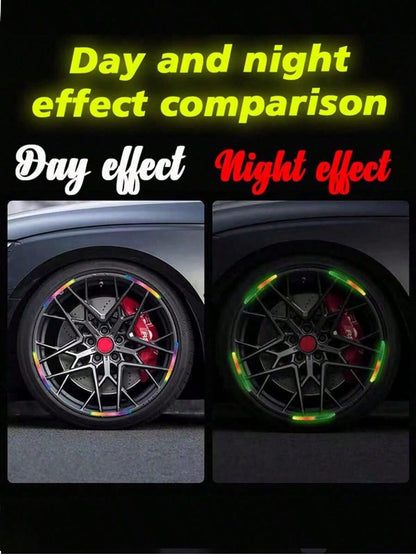 20PCS Reflective Car Wheel Decorative Stripe Stickers, Night Warning Car Stickers, Anti-Scratch Reflective Stickers Car Motorcycle Wheel Decorative Car Decals Universal,Night Reflective Car Wheel Warn