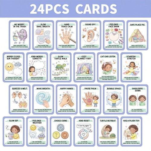 24Pcs Mindfulness & Calm Down Cards, Social Emotional Learning (SEL) Activities, Self-Regulation Flashcards For Home & Classroom, Coping Skills, Anxiety Relief And Relax, Special Education Supplies Fo