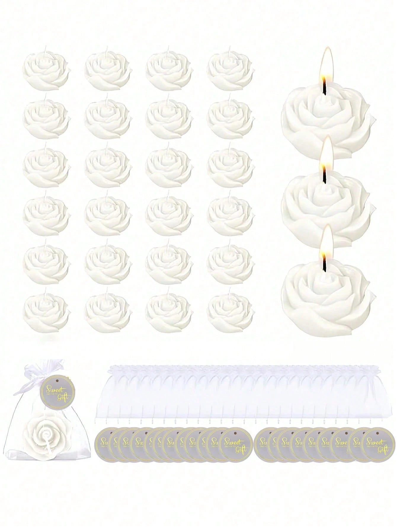 24pcs Rose Scented Candle Gift Set, Includes Organza Bag And Thank You Card, Romantic Rose Shaped Scented Candles, Suitable For Wedding, Party, Proposal, Home Decor