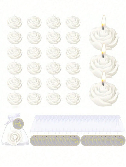 24pcs Rose Scented Candle Gift Set, Includes Organza Bag And Thank You Card, Romantic Rose Shaped Scented Candles, Suitable For Wedding, Party, Proposal, Home Decor