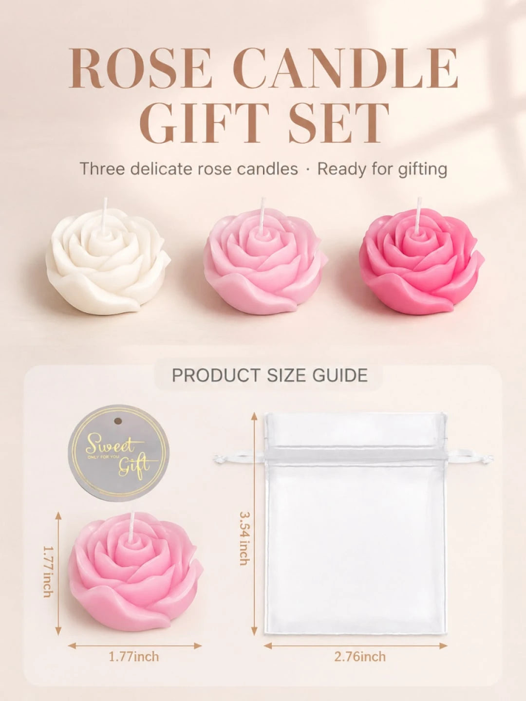 24pcs Rose Scented Candle Gift Set, Includes Organza Bag And Thank You Card, Romantic Rose Shaped Scented Candles, Suitable For Wedding, Party, Proposal, Home Decor