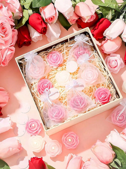 24pcs Rose Scented Candle Gift Set, Includes Organza Bag And Thank You Card, Romantic Rose Shaped Scented Candles, Suitable For Wedding, Party, Proposal, Home Decor