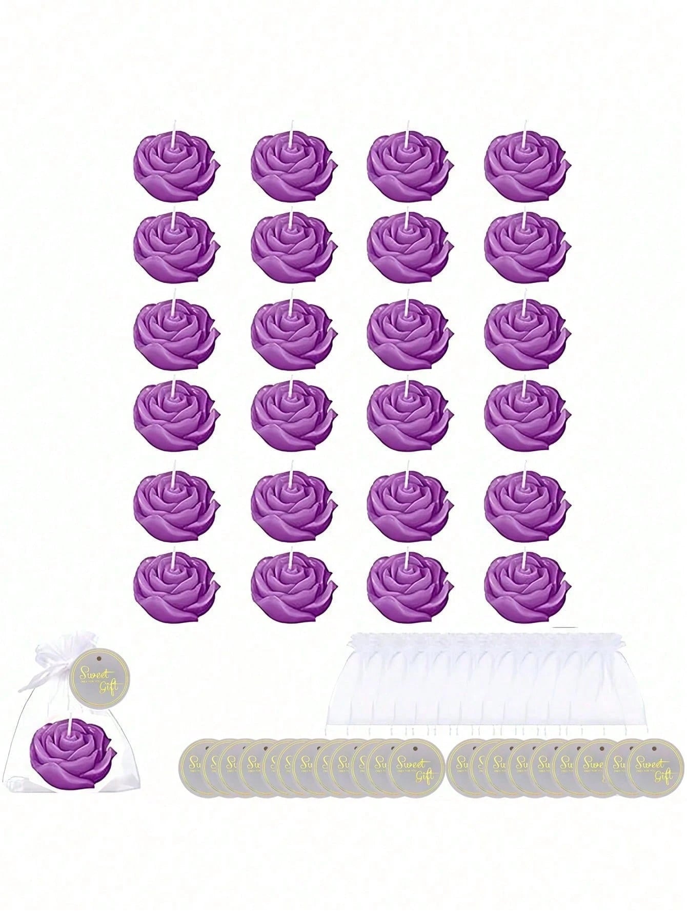 24pcs Rose Scented Candle Gift Set, Includes Organza Bag And Thank You Card, Romantic Rose Shaped Scented Candles, Suitable For Wedding, Party, Proposal, Home Decor