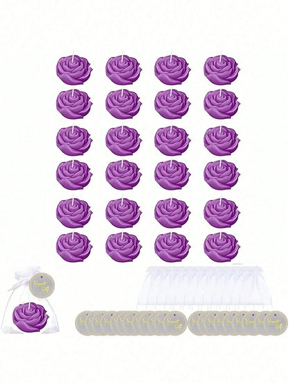 24pcs Rose Scented Candle Gift Set, Includes Organza Bag And Thank You Card, Romantic Rose Shaped Scented Candles, Suitable For Wedding, Party, Proposal, Home Decor