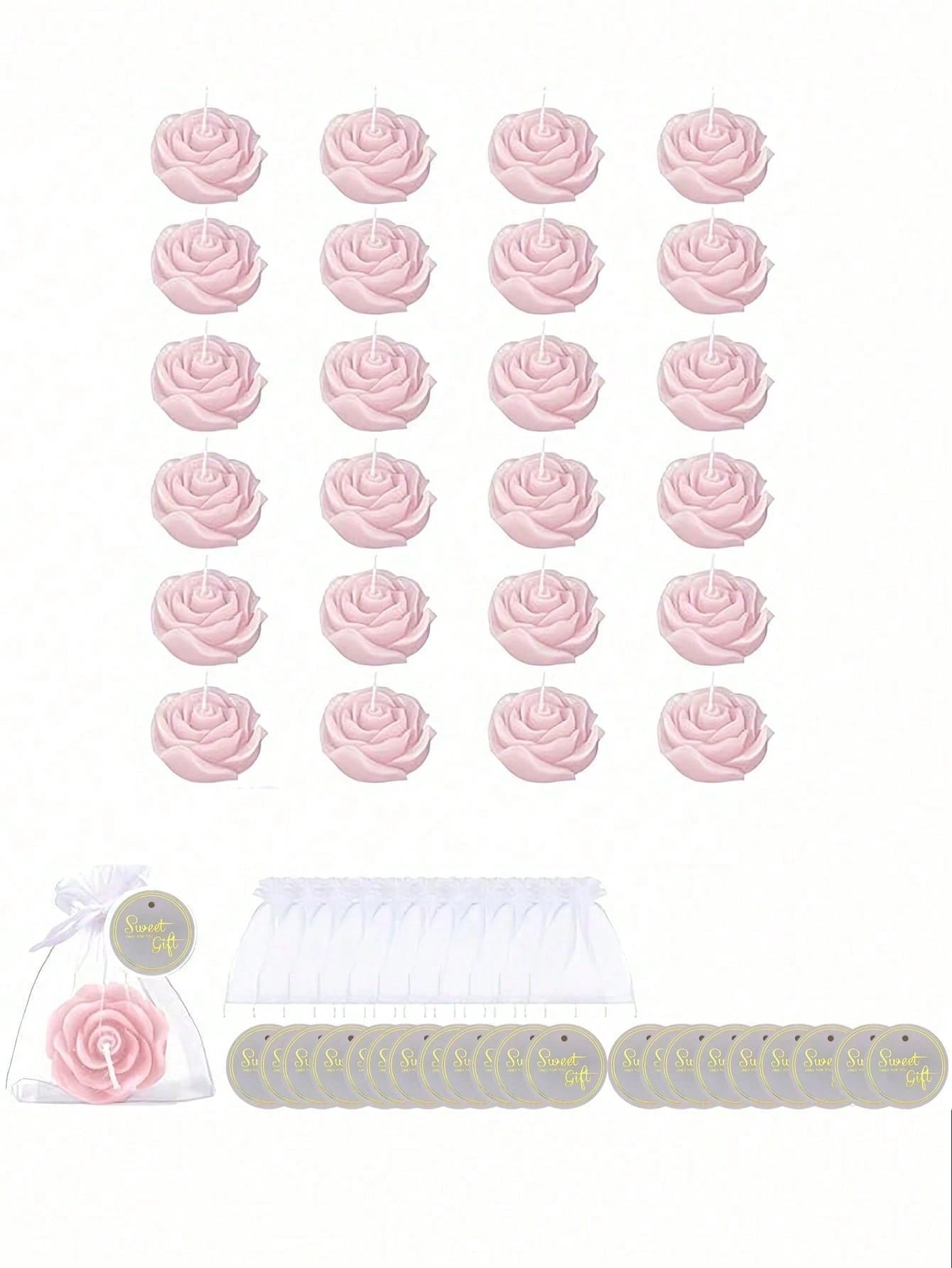 24pcs Rose Scented Candle Gift Set, Includes Organza Bag And Thank You Card, Romantic Rose Shaped Scented Candles, Suitable For Wedding, Party, Proposal, Home Decor