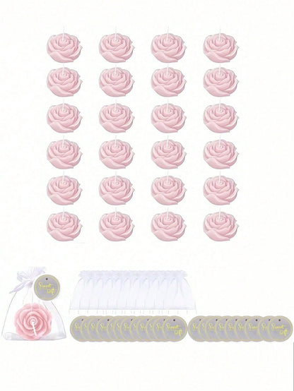 24pcs Rose Scented Candle Gift Set, Includes Organza Bag And Thank You Card, Romantic Rose Shaped Scented Candles, Suitable For Wedding, Party, Proposal, Home Decor