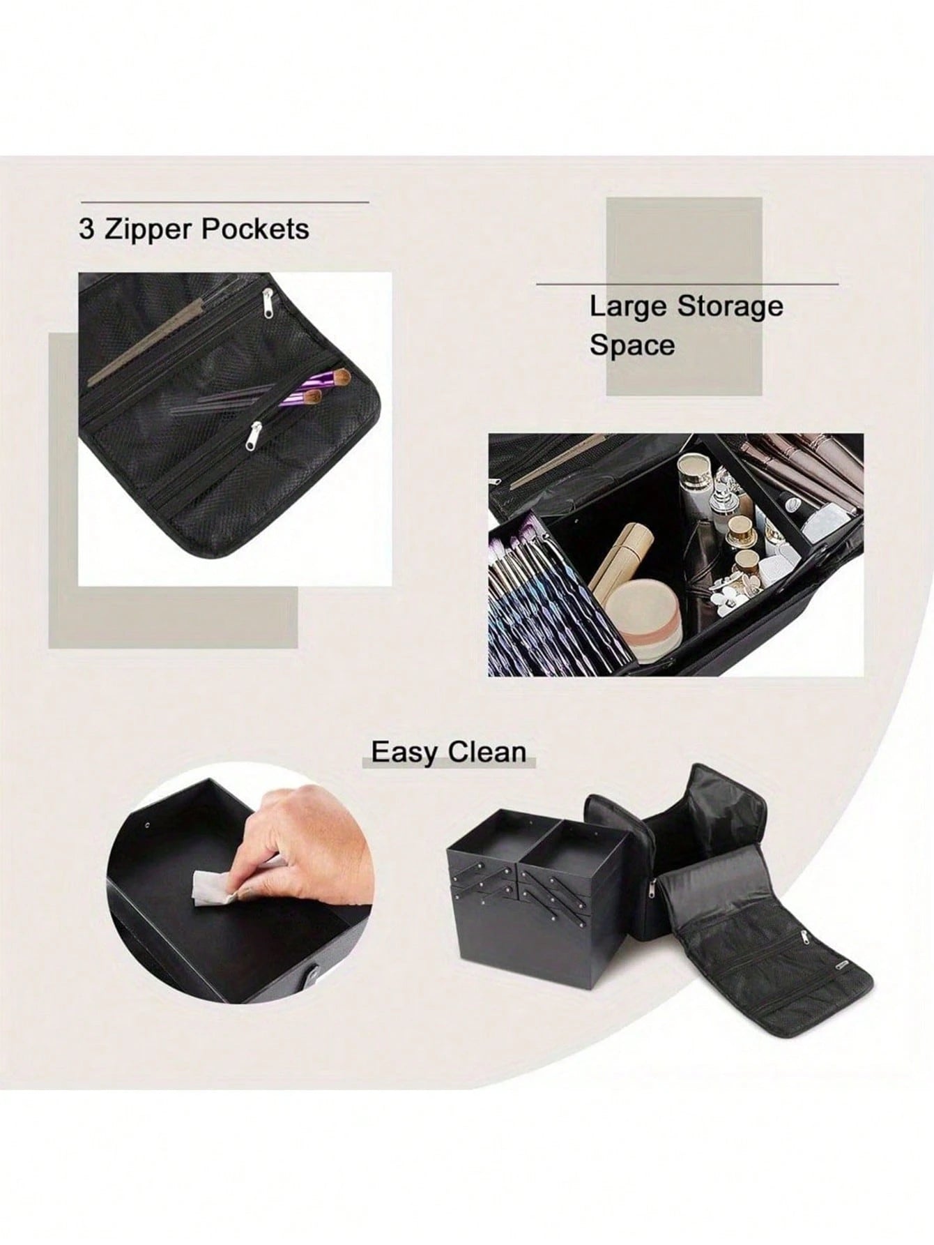 29x21x27cm Makeup Case, Large Capacity Portable Makeup Storage Box, Professional Cosmetic Organizer Box With Shoulder Strap, Nylon Material (Zipper Color Random)