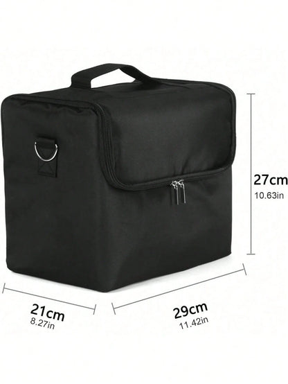 29x21x27cm Makeup Case, Large Capacity Portable Makeup Storage Box, Professional Cosmetic Organizer Box With Shoulder Strap, Nylon Material (Zipper Color Random)
