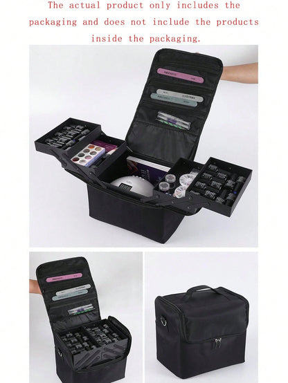 29x21x27cm Makeup Case, Large Capacity Portable Makeup Storage Box, Professional Cosmetic Organizer Box With Shoulder Strap, Nylon Material (Zipper Color Random)