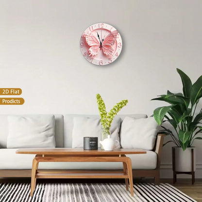 2D Flat 12inch Pink Butterfly Wall Clock, Floral Design, Perfect For Baby Rooms, Bedrooms, Offices, And Living Rooms. Silent Operation, Battery-Powere