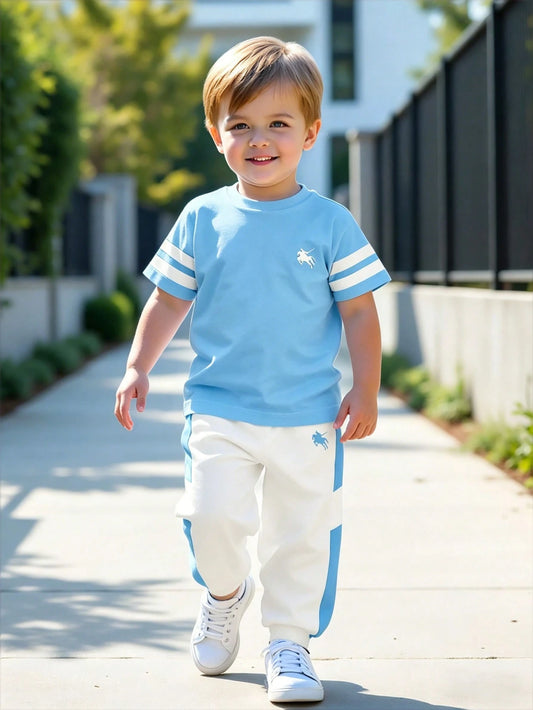 2pcs Baby Boys Casual Loose Comfortable Short Sleeve T-Shirt And Pants Set, Suitable For Spring And Summer