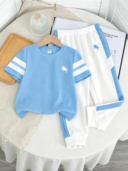 2pcs Baby Boys Casual Loose Comfortable Short Sleeve T-Shirt And Pants Set, Suitable For Spring And Summer
