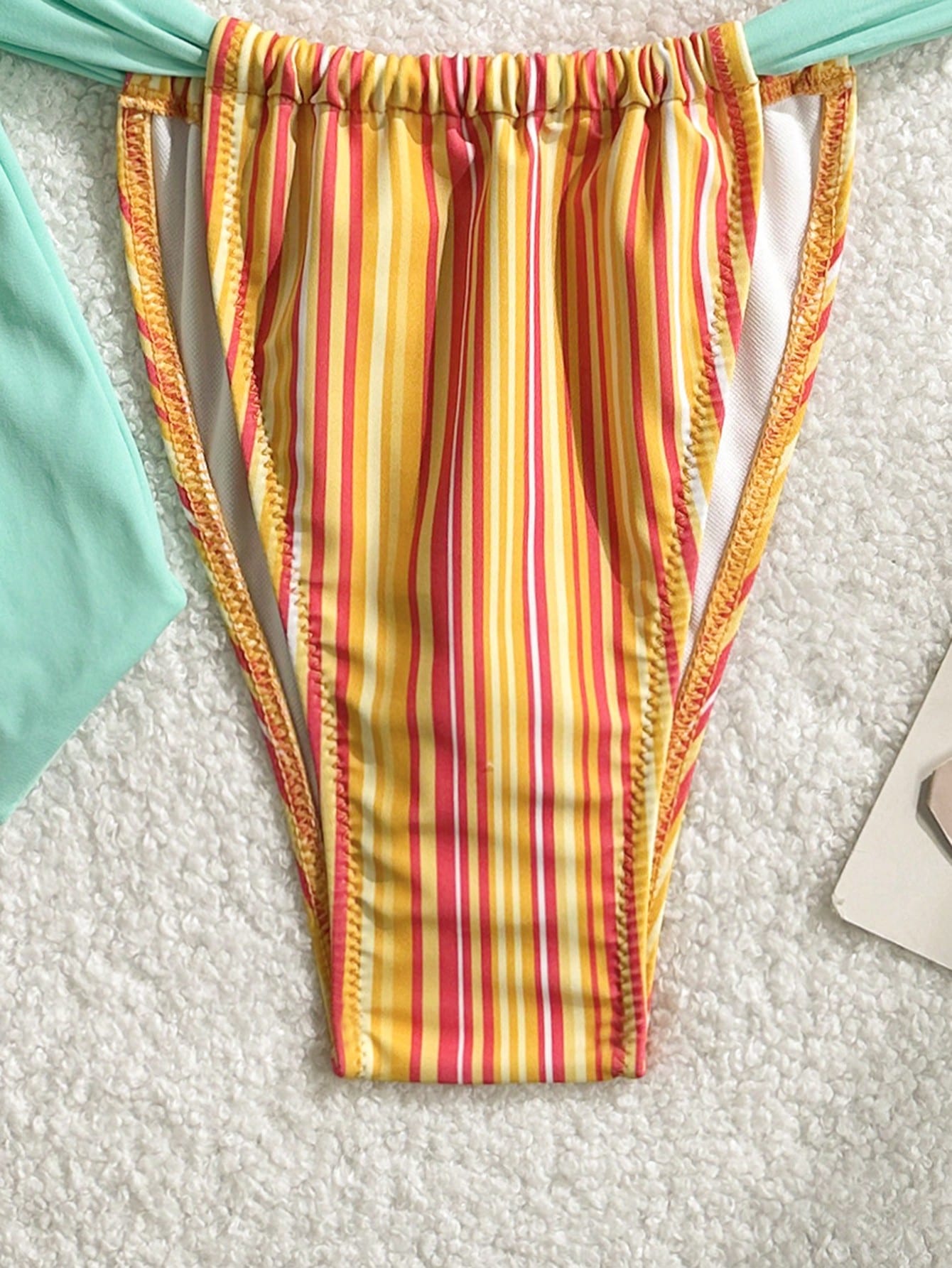 2pcs Bohemian Striped Casual Cute Elegant Sexy Ruffled/Ruffle Trim Bikini Swimwear, Suitable For Beach, Evening Date, Vacation, Birthday Party, Sports & Fitness, Spring/Summer